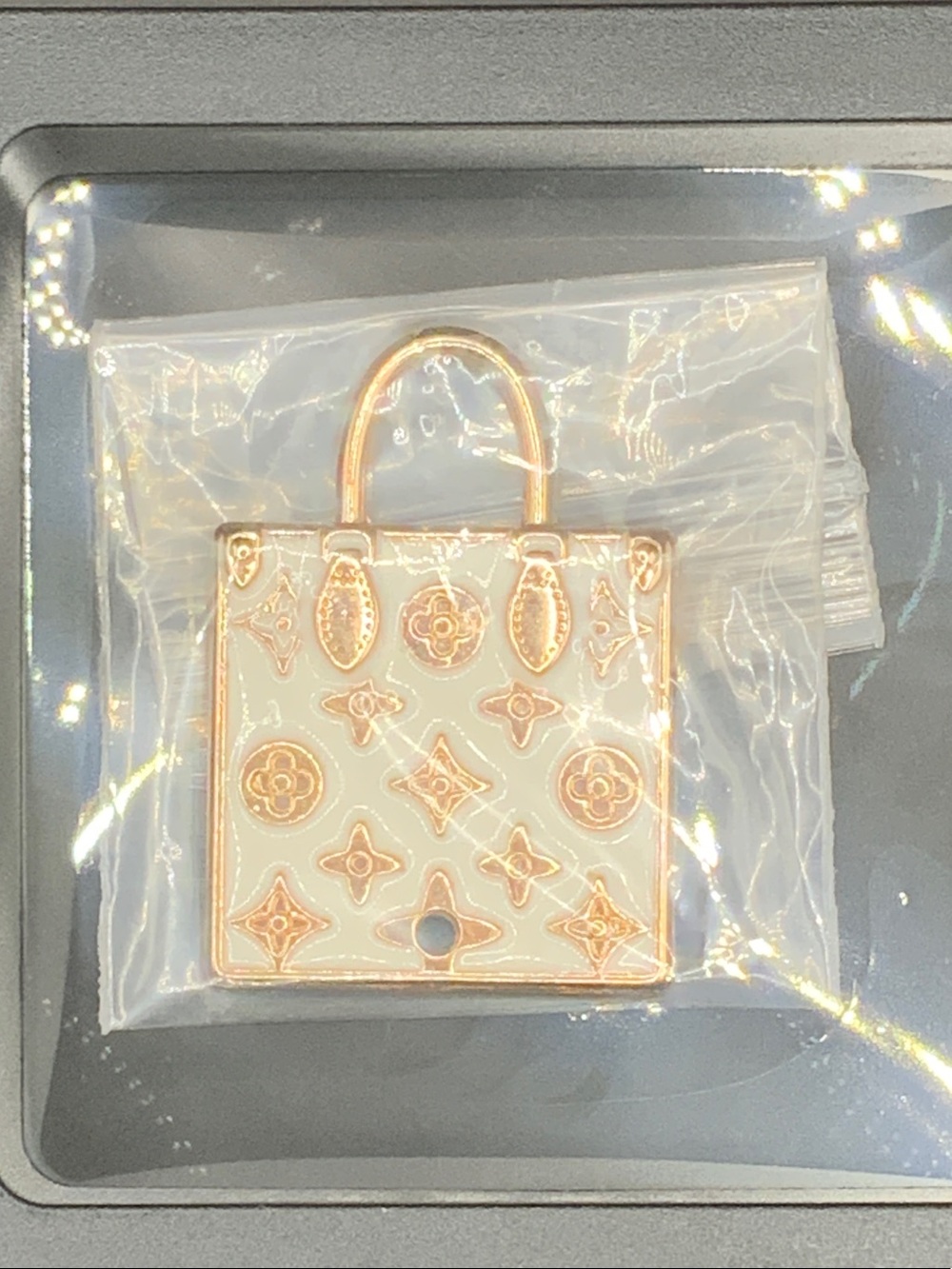 Designer-Inspired White and Gold Tote Bag Charm